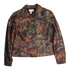 Vtg Y2K Coldwater Creek Black Muted Color Paint Splatter Button Up Jacket S